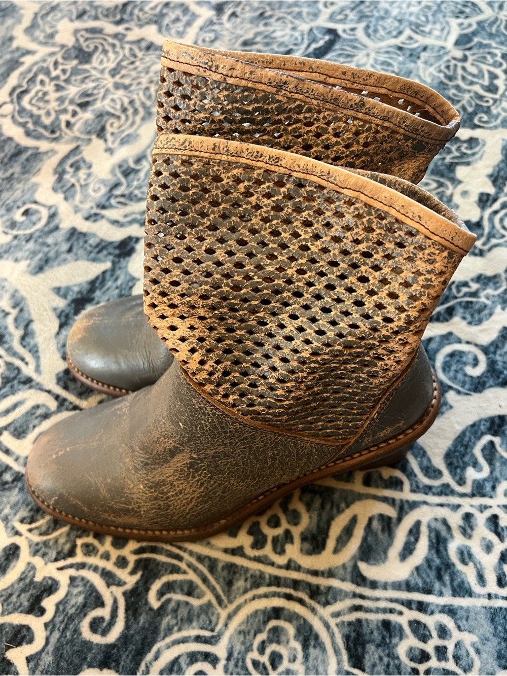 BED STU Women’s Brown grey Distressed Leather Mid-Calf Boots Cobbler size 8